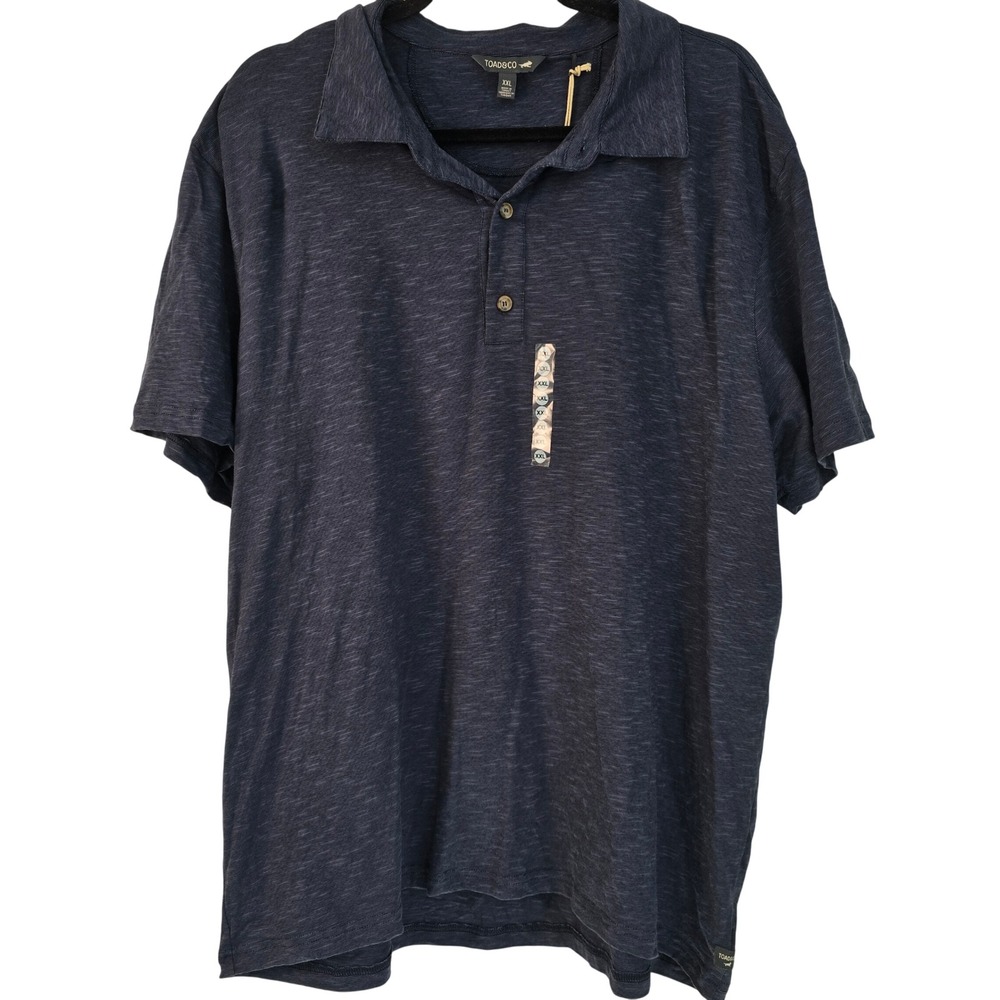 🆕️ Toad & Co Mens XXL Blue Heathered Short Sleeve‎ Polo Shirt Country Whistler